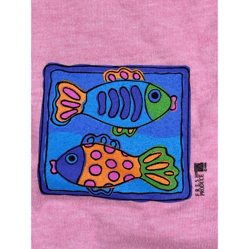 Vintage Fresh Produce Sleeveless Maxi Dress Size Large Pink Fish Graphic 90s - Picture 4 of 16